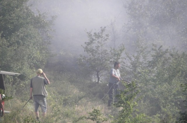 Хора и техника продължават гасенето на пожара край Лесово