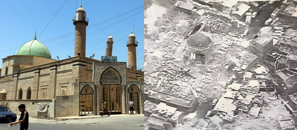 Джамията Ан Нури преди и след взрива
