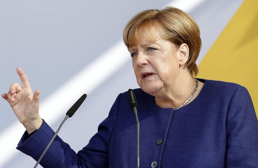 Германският канцлер Ангела Меркел на предизборен митинг в морския курорт Бинц