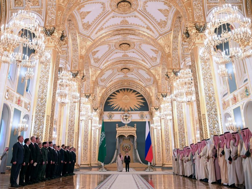  Саудитският крал Салман и съветският президент Владимир Путин 