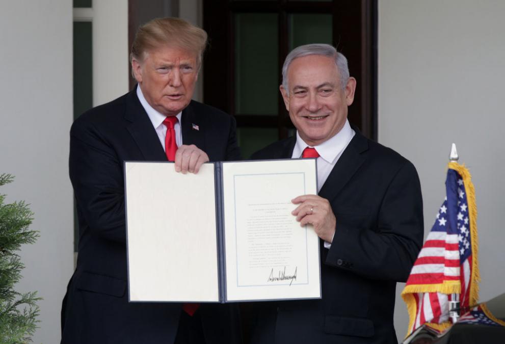  Президентът на Съединени американски щати Доналд Тръмп и министър председателят на Израел Бенямин Нетаняху 