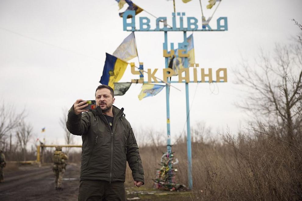 Украинският президент Володимир Зеленски посети Авдеевка, където се водят ожесточени сражения с руските войски, на 29 декември 2023 г.