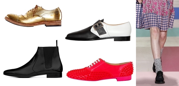 Вляво: горе  Acne, долу  Yves Saint Laurent; по средата: горе  Manolo Blahnik, долу  Christian Louboutin; вдясно: Marc by Marc Jacobs