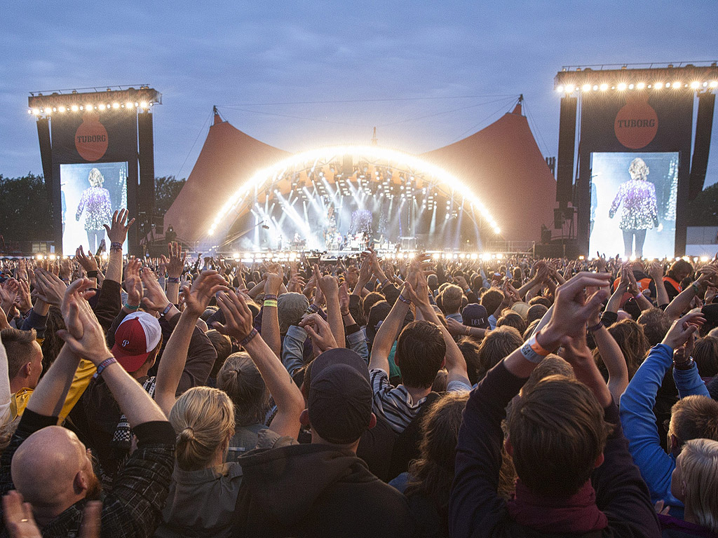 Британската банда Ролинг Стоунс на сцената на Roskilde Festival 2014, югозападно от Копенхаген, Дания