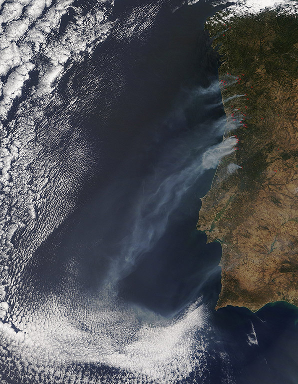 Снимка от космоса показва бушуващите пожари в Потругалия.