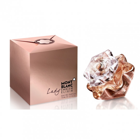 Montblanc Lady Emblem Elixir: Lady Emblem Elixir създава нова представа за розата. Абсолют от роза предлага галеща и по-уверена индивидуалност в сравнение с есенция роза, която имаме при Lady Emblem, с не толкова цветни фасети. Базата на аромата разкрива интензивен дървесен подпис с харизматично пачули и сексапилната чувственост на ванилия. Ювелирният флакон на Lady Emblem Elixir е частично покрит със скъпоценна метализация от розово злато и изразява света на лукса и елегантността.