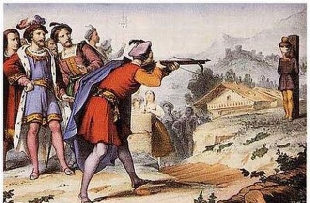 Преди 705 г. Вилхелм Тел уцелил ябълка върху главата на сина си