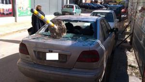 Забиха кол с бетонна основа в паркирана неправилно кола