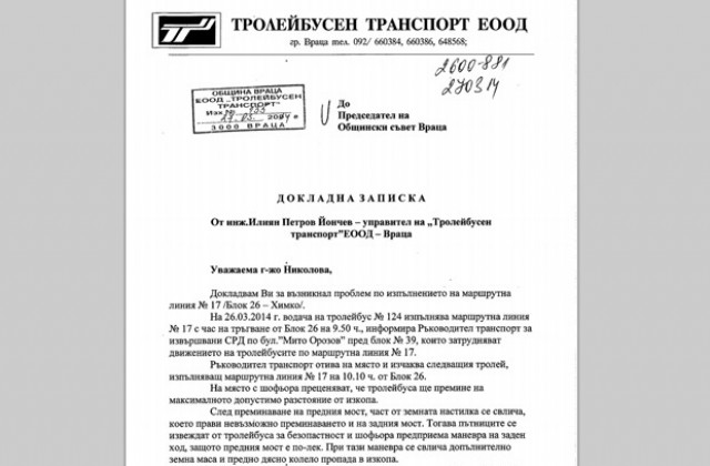 Докладна за инцидента с пропадналия тролей