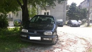 Хубавец паркирал хем на тротоара хем в градинка снимки на