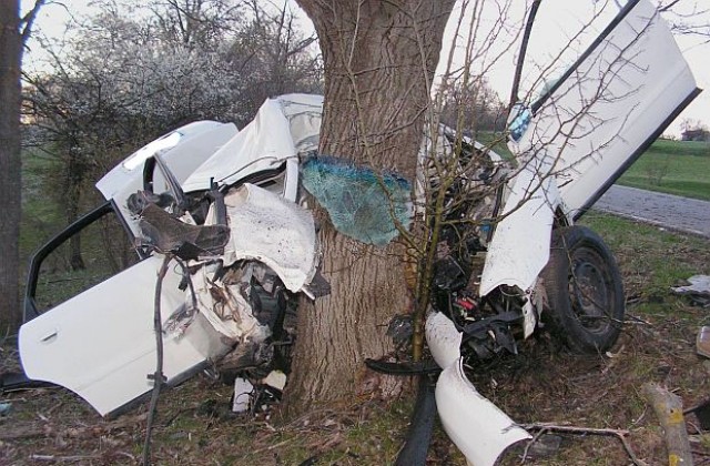 Кола се размаза в дърво, шофьорът загина