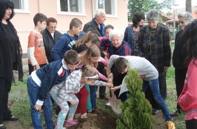 В Деня на солидарност между поколенията деца и възрастни засадиха дръвчета в Лясковец