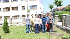 Кметът на Трявна участва в засаждането на дръвчета в двора