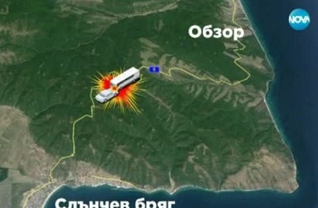 Тежка катастрофа между кола и автобус на пътя Слънчев бряг - Обзор