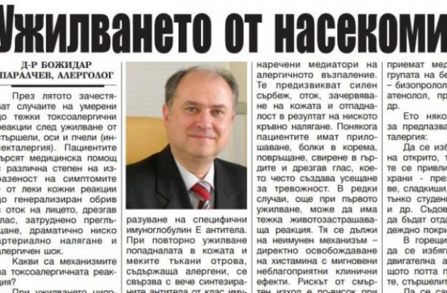 През лятото зачестяват алергичните реакции след ужилване от стършели, оси и пчели