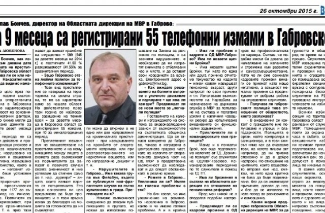 За девет месеца са регистрирани 55 телефонни измами