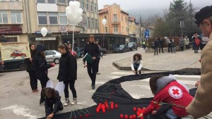 Застлаха с цветя пешеходна пътека във Враца в Световния ден