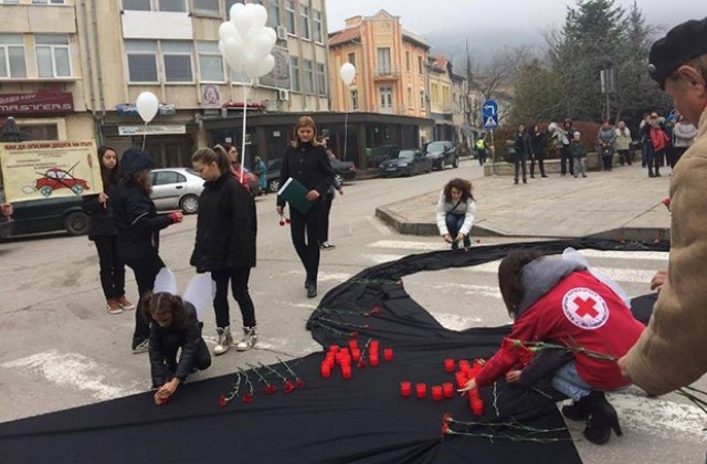 Застлаха с цветя пешеходна пътека във Враца в Световния ден за възпоменание на жертвите от катастрофи