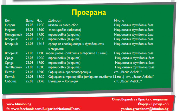 Обявиха програмата на националите преди мача с Холандия