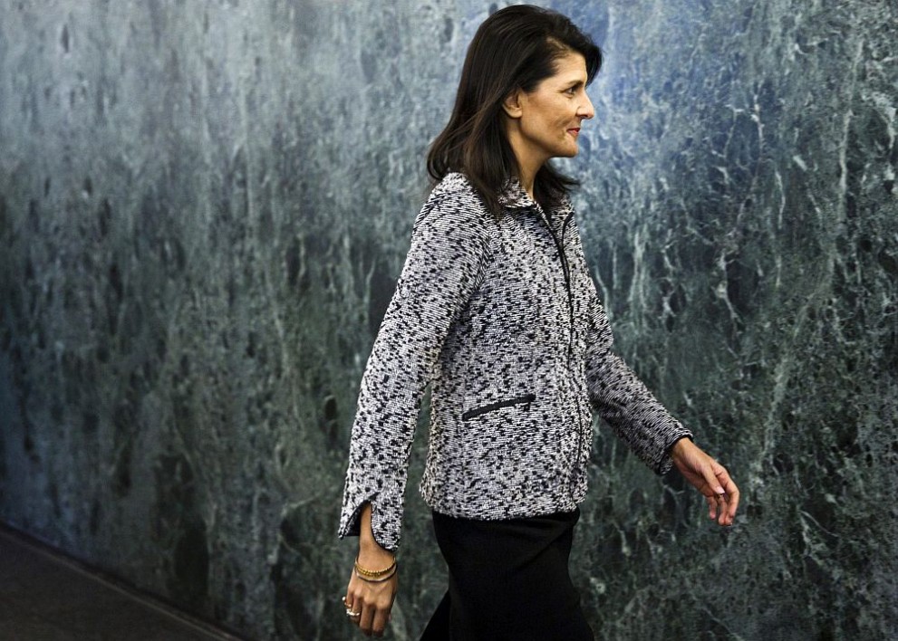  Постоянният представител на Съединени американски щати в Организация на обединените нации Ники Хейли 