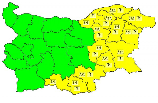 Жълт код е обявен за 12 области