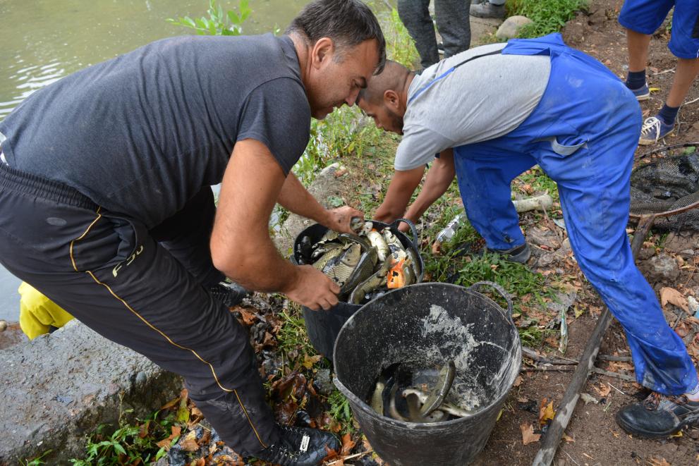 Ваденето на рибата от езерото в Монтана.