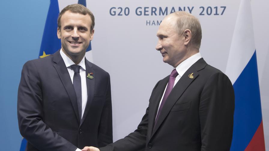 Еманюел Макрон и Владимир Путин на срещата на Г20 в Хамбург