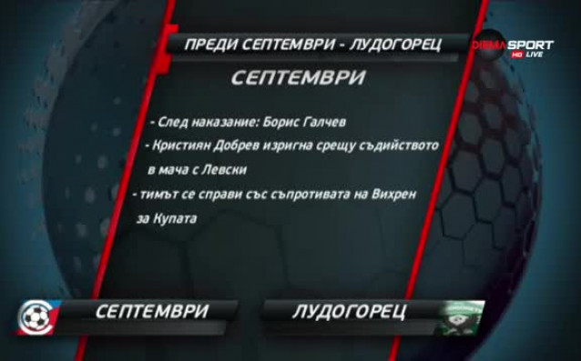 Септември посреща Лудогорец в мач от десетия кръг на Първа