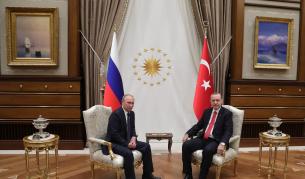 Владимир Путин и Реджеп Ердоган в Президентския дворец в Анкара
