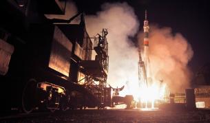 Изстрелване на ракета "Союз" от космодрума в Байконур, Казахстан