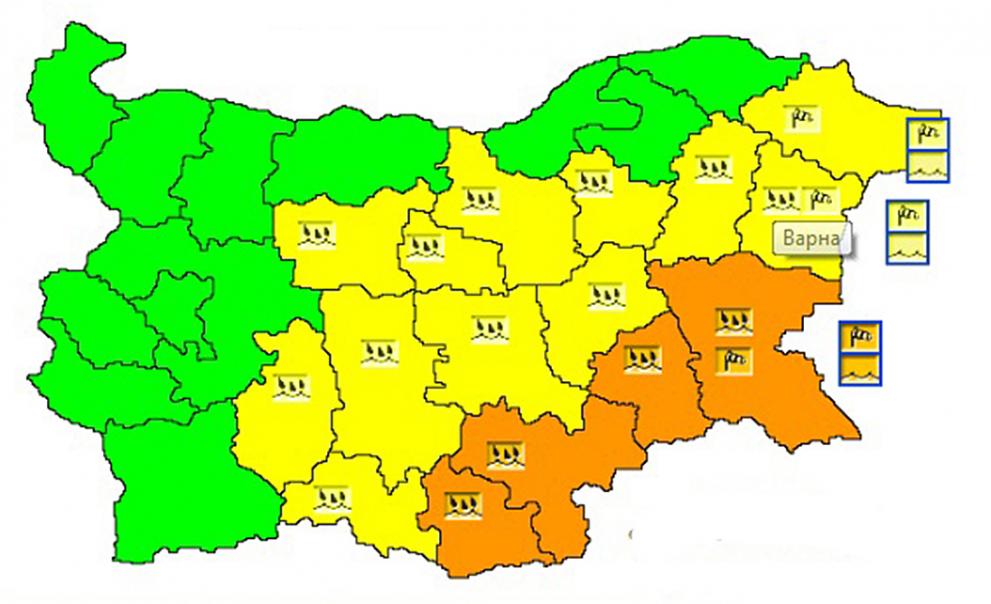 Карта на опасните явления за 25 октомври