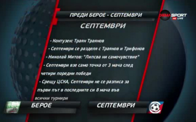Берое и Септепмври ще изиграят своя мач от 19 ия
