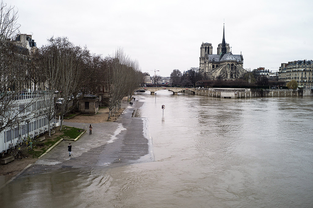 Улици и тротоари в крайбрежната част на Париж бяха отцепени заради повишаващото се равнище на водата на река Сена и създалата се в резултат на това опасност от наводнение. Затворени бяха и кафенета, магазини и барове, предава ДПА.