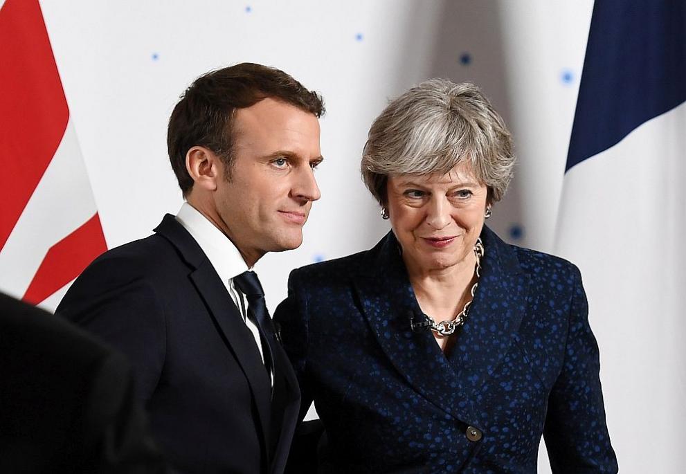 Френският президент Еманюел Макрон и британският премиер Тереза Мей
