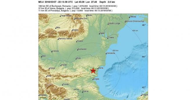 Земетресение с магнитуд 3 4 по скалата Рихтер е регистрирано 13
