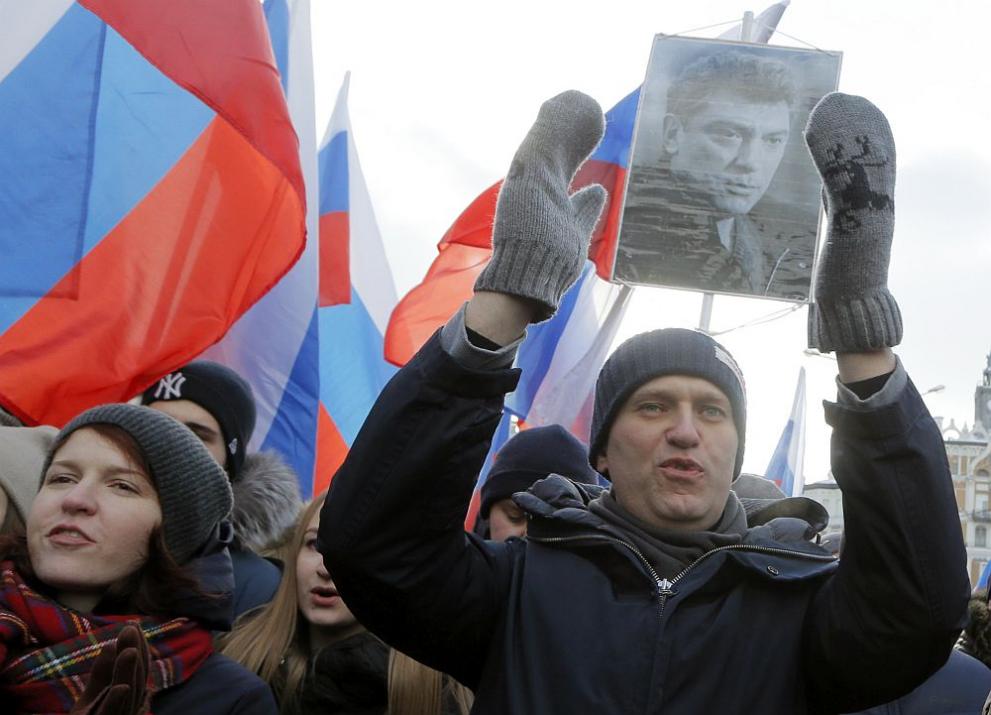 Алексей Навални по време на шествието в памет на Борис Немцов през февруари
