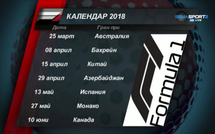 Календарът за сезон 2018 във Формула 1