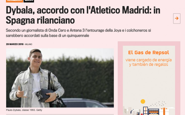 La Gazetta dello Sport: Има предварителна договорка между Дибала и Атлетико
