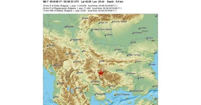 Земетресение с магнитуд 3 по Рихтер е регистрирано тази сутрин