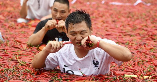 Китаец спечели ежегоден конкурс по ядене на люти чушки, след