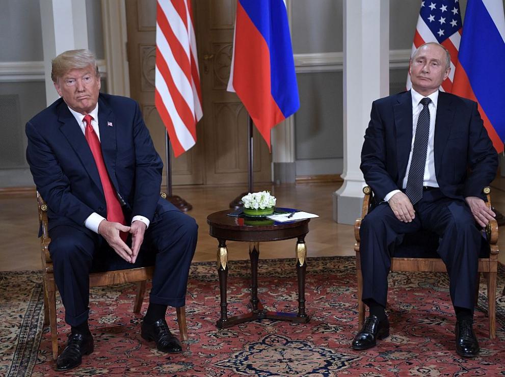 Американският президент Доналд Тръмп и руският му колега Владимир Путин на срещата в Хелзинки на 16 юли