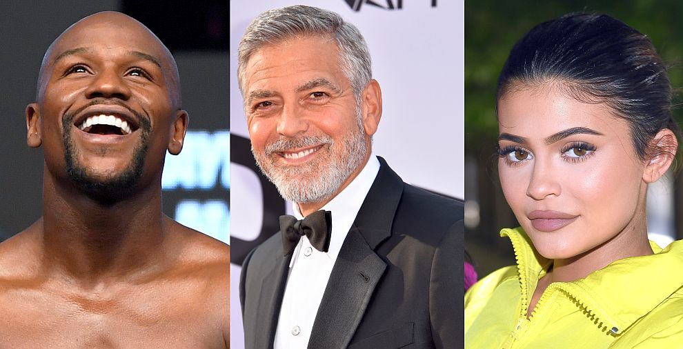 Американският боксьор Флойд Мейуедър, актьорът Джордж Клуни и риалити звездата Кайли Дженър са най-високоплатените знаменитости