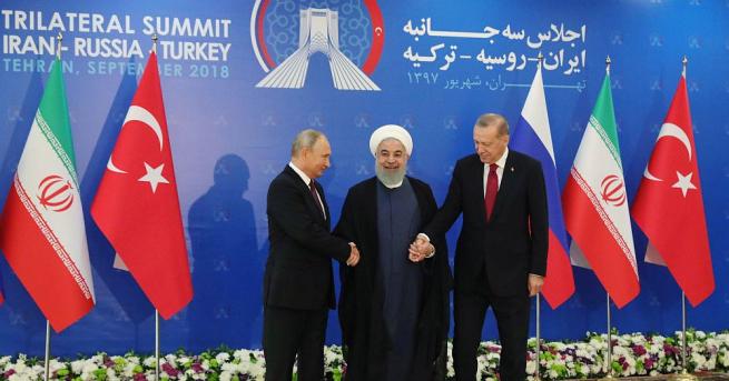 Президентите на Иран Русия и Турция Хасан Рохани Владимир Путин