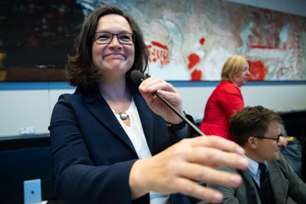  Андреа Налес - водач на социалдемократите, по-малкия сътрудник в обединението на консерваторите на канцлера Ангела Меркел 