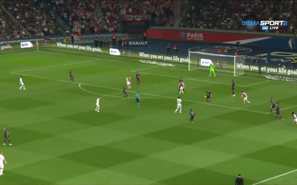Килиън Мбапе откри резултата в двубоя между ПСЖ и Монако,