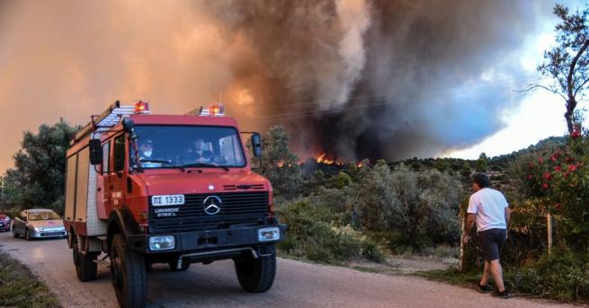 Голям пожар който започна вчера продължава да бушува на гръцкия