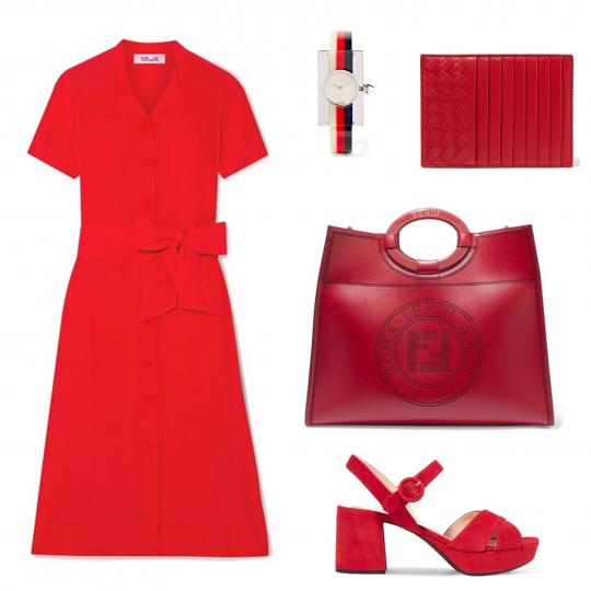 <p><b>Код: червено</b><br />
Червеното има славата на дързък, страстен и агресивен цвят. На пръв поглед несъвместим с офис дрескода. Но само на пръв поглед. Едно огнено изключение би бил изцяло червен сет от разкроена рокля с копчета отпред Diane von Furstenberg, чанта Fendi, сандали с дебел ток Prada, визитник Bottega Veneta и часовник Gucci.</p>