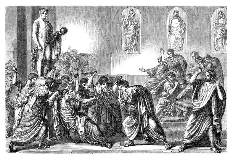 <p>Юлий Цезар е бил прободен 23 пъти на стъпалата пред Сената.</p>