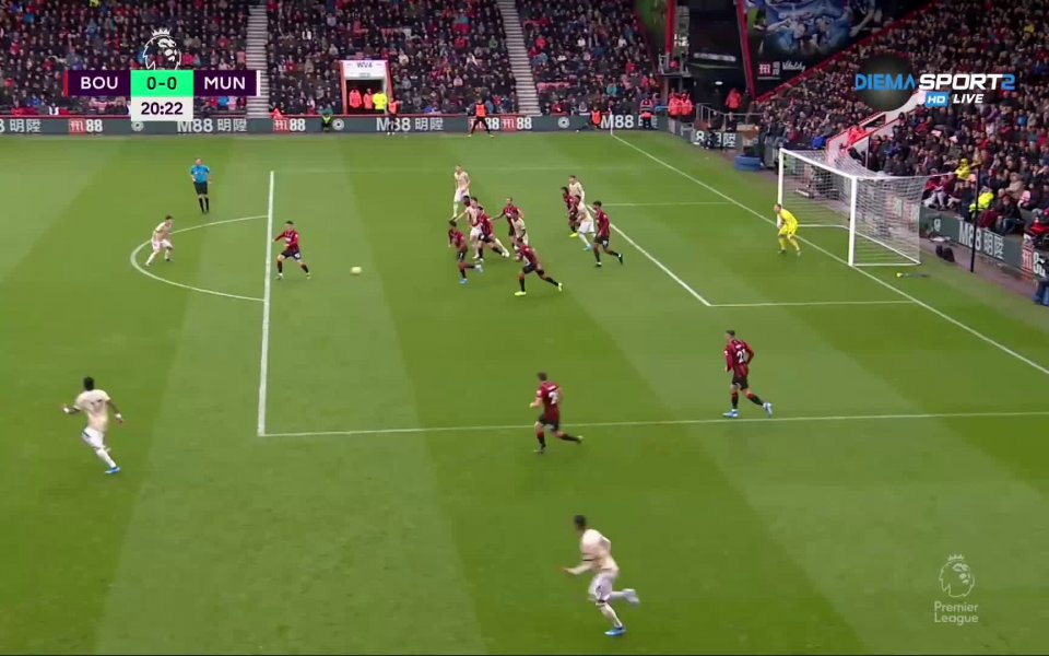 Тимовете на Борнемут и Манчестър Юнайтед игарят при резултат 1:0