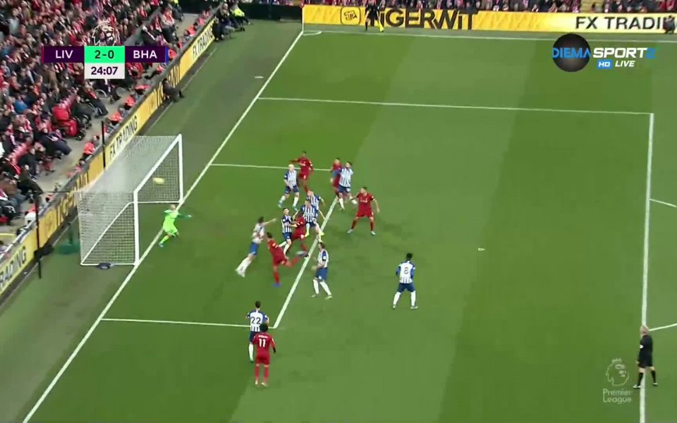 Отборът на Ливърпул води с 2:0 на Брайтън след първото